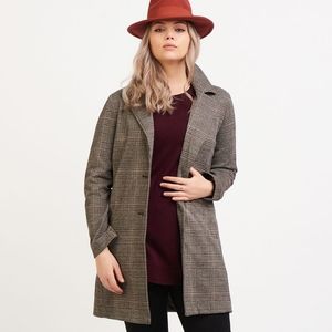 DEX Two Button Longline Brown Plaid Blazer